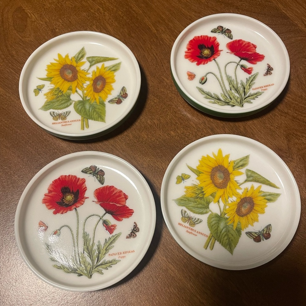 Set of 4 Portmeirion Sunflower and Poppy Coasters Trinket Dishes
